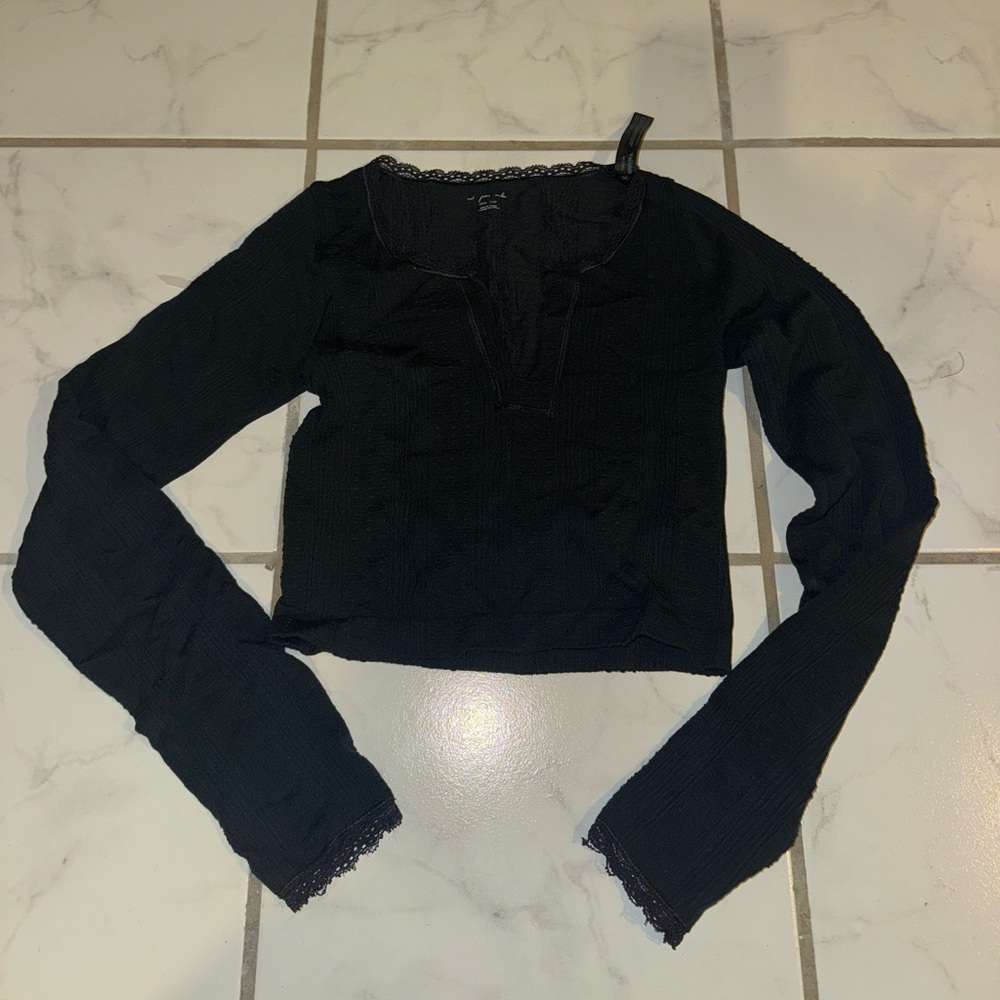 Navy blue lace trimmed Urban Outfitters top
